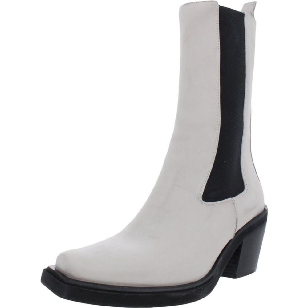 Free People Womens Huntley Ivory Leather Block Heel Mid-Calf Boots Shoes NWT